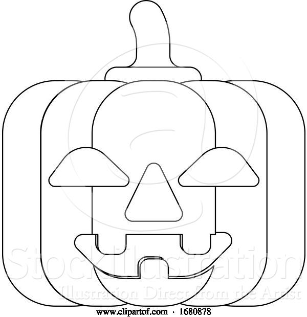 Vector Illustration of Halloween Cute Pumpkin in Outline