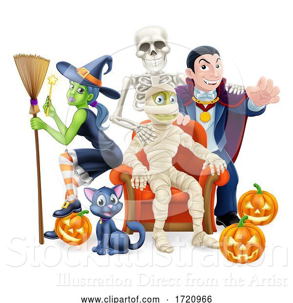 Vector Illustration of Halloween Fun Family or Friends Group