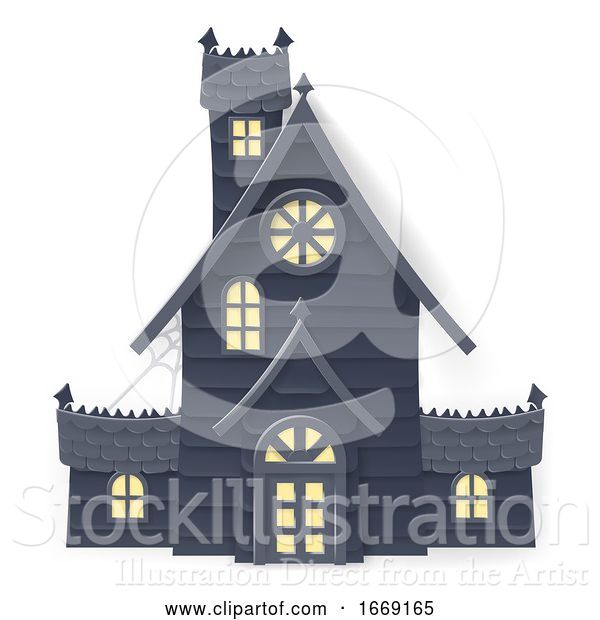 Vector Illustration of Halloween Haunted House Papercraft Style