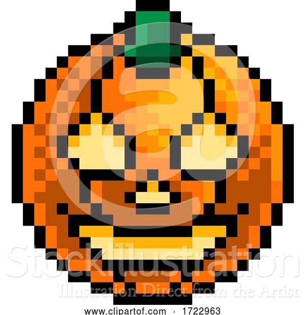 Vector Illustration of Halloween Pumpkin Lantern Pixel Art Game Icon