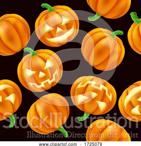 Vector Illustration of Halloween Pumpkin Pattern Seamless Background