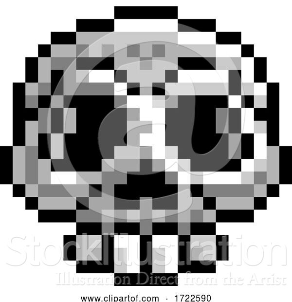 Vector Illustration of Halloween Skull Pixel Art Eight Bit Game Icon