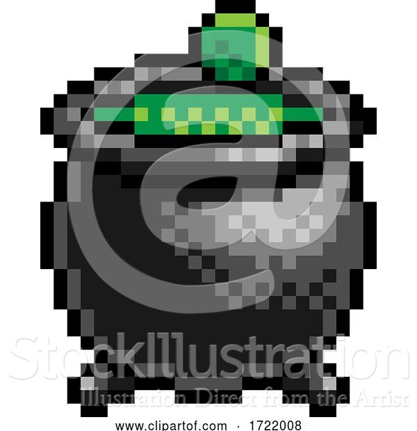 Vector Illustration of Halloween Witch Cauldron Pixel Art Game Icon