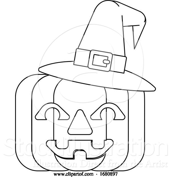 Vector Illustration of Halloween Witch Hat Pumpkin in Outline