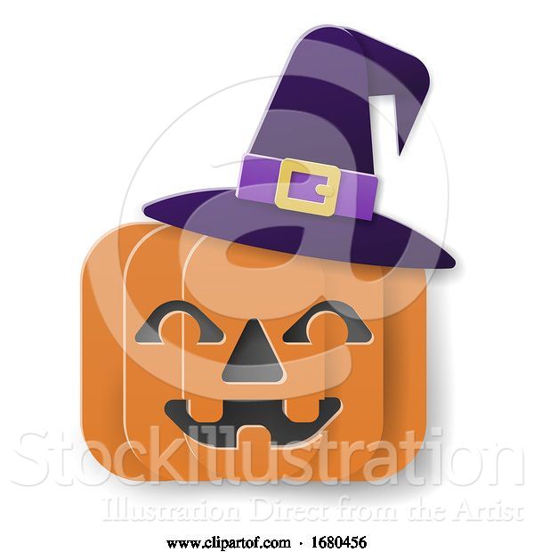 Vector Illustration of Halloween Witch Hat Pumpkin in Paper Craft Style