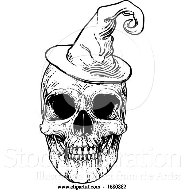 Vector Illustration of Halloween Witch Hat Skull