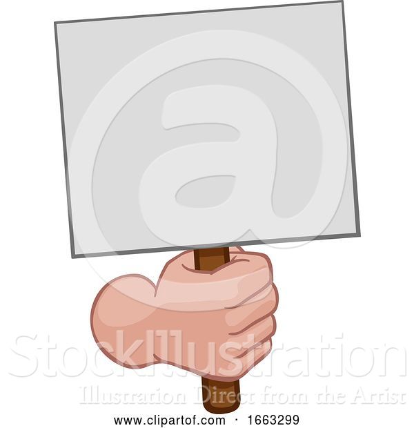 Vector Illustration of Hand Fist Holding a Blank Sign or Placard