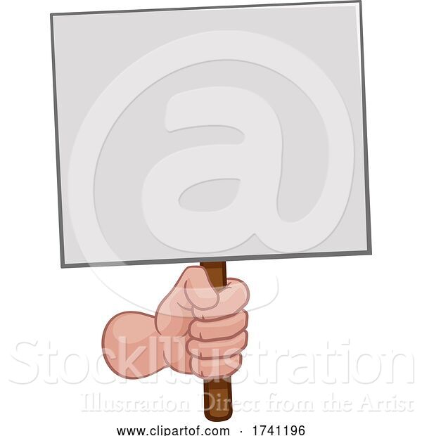 Vector Illustration of Hand Fist Holding a Blank Sign or Placard