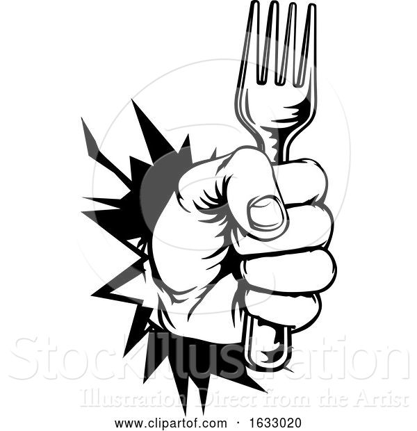 Vector Illustration of Hand Holding Fork Breaking Background