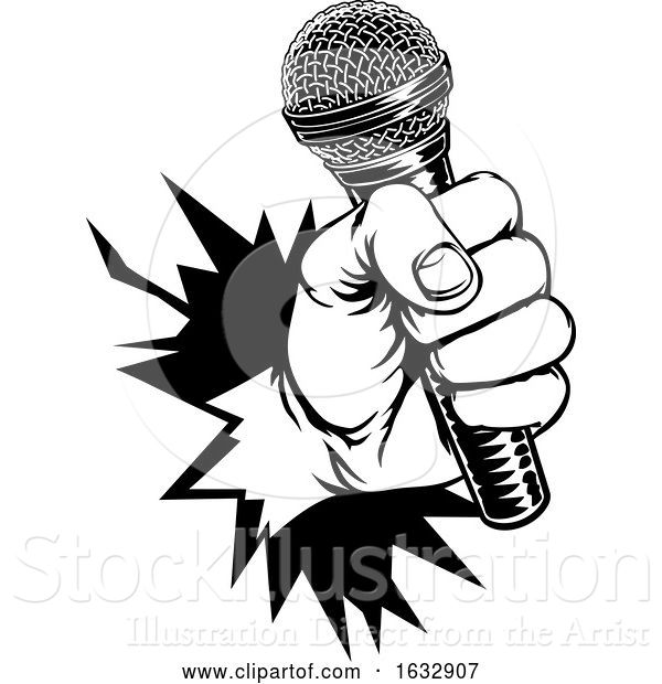 Vector Illustration of Hand Holding Microphone Breaking Background
