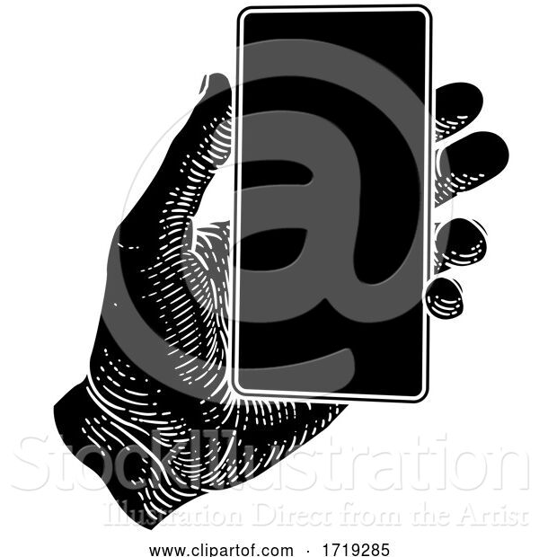 Vector Illustration of Hand Holding Mobile Phone Vintage Style