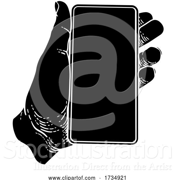 Vector Illustration of Hand Holding Mobile Phone Vintage Style