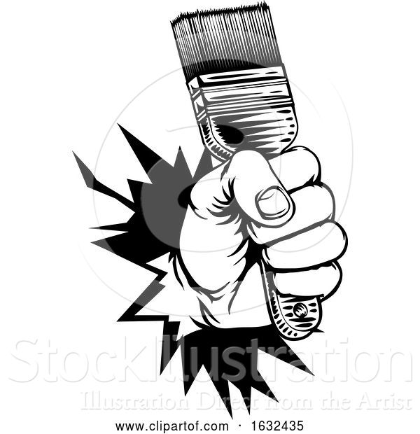 Vector Illustration of Hand Holding Paintbrush Breaking Background