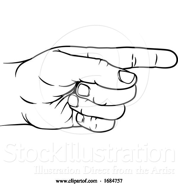 Vector Illustration of Hand Pointing Direction Finger Engraving Woodcut