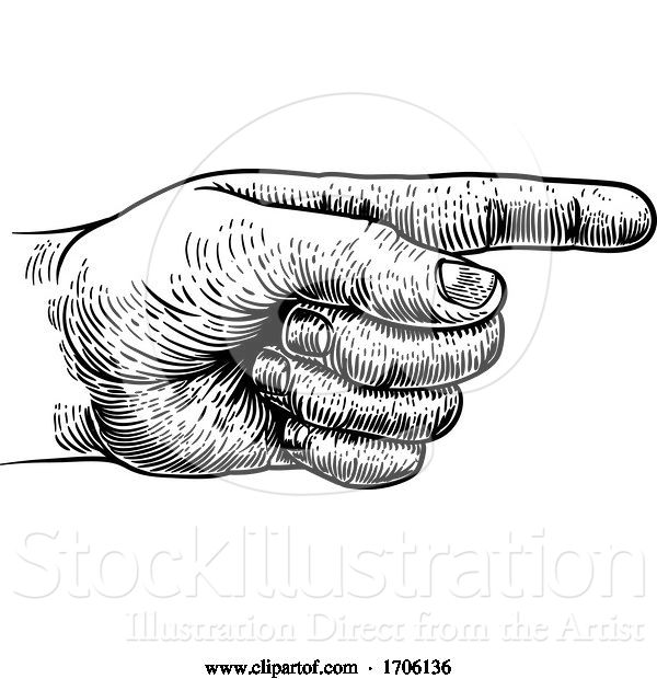 Vector Illustration of Hand Pointing Direction Finger Engraving Woodcut