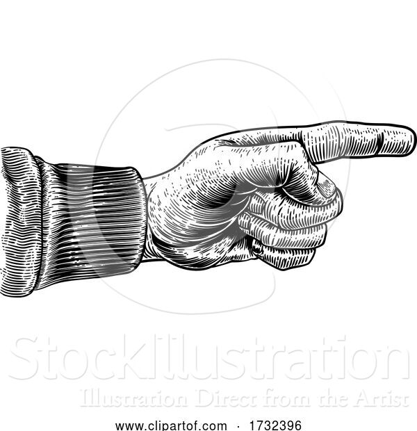 Vector Illustration of Hand Pointing Direction Finger Engraving Woodcut