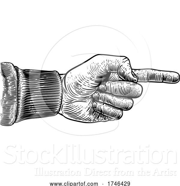Vector Illustration of Hand Pointing Direction Finger Engraving Woodcut