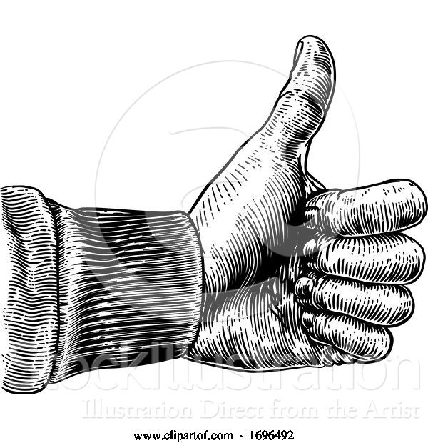 Vector Illustration of Hand Thumb up Sign Vintage Retro Woodcut