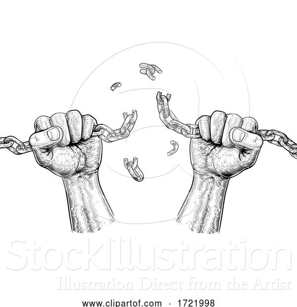 Vector Illustration of Hands Breaking Chain Links Freedom Design