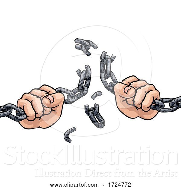 Vector Illustration of Hands Breaking Chain Links Freedom Design