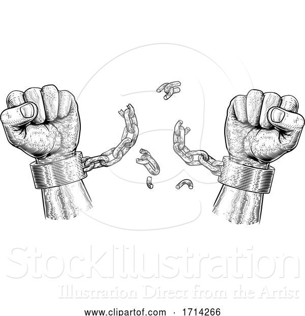 Vector Illustration of Hands Breaking Chain Shackle Handcuffs