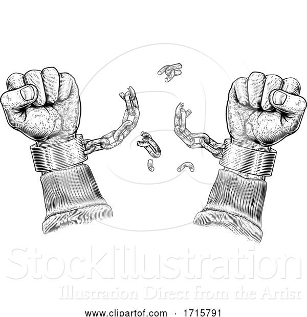 Vector Illustration of Hands Breaking Chain Shackle Handcuffs