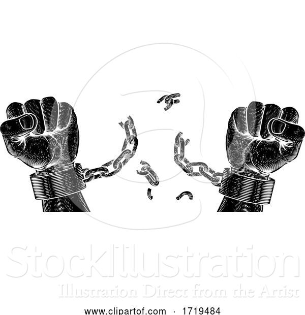 Vector Illustration of Hands Breaking Chain Shackle Handcuffs