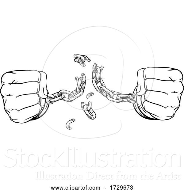 Vector Illustration of Hands Breaking Chain Shackles Cuffs Freedom Design