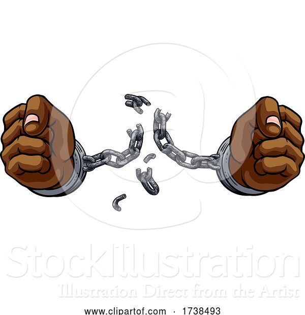 Vector Illustration of Hands Breaking Chain Shackles Cuffs Freedom Design