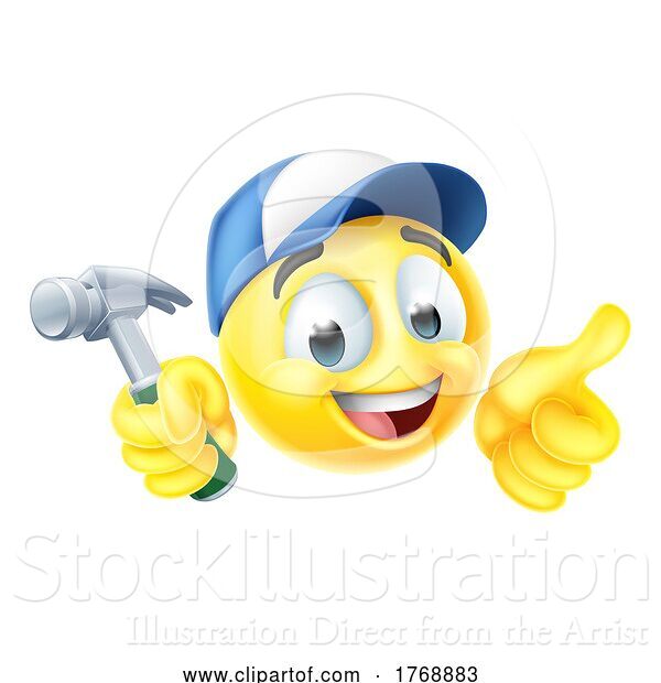 Vector Illustration of Handyman Emoji Emoticon Face with Hammer