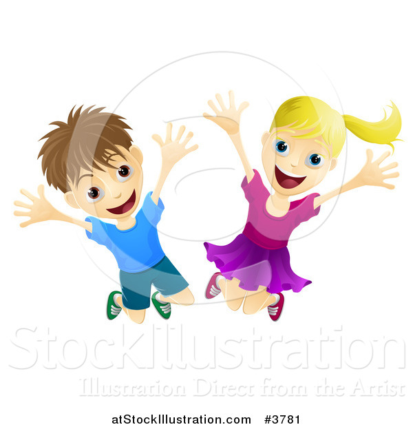 Vector Illustration of Happy and Energetic Children Jumping