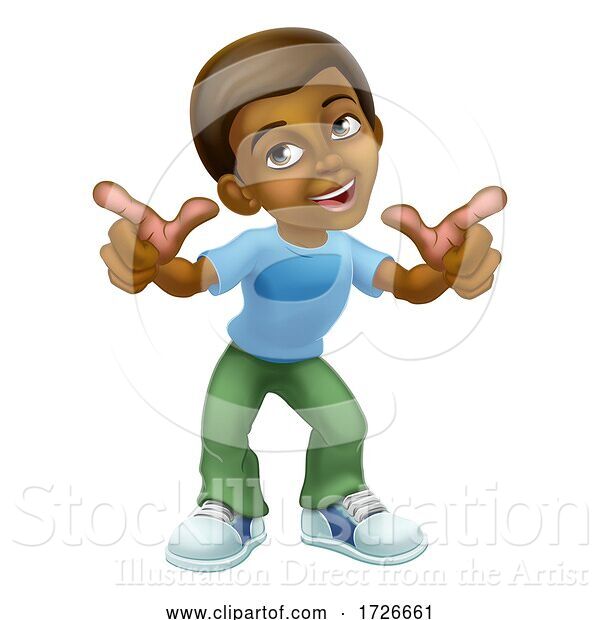 Vector Illustration of Happy Black Boy Child Kid Pointing