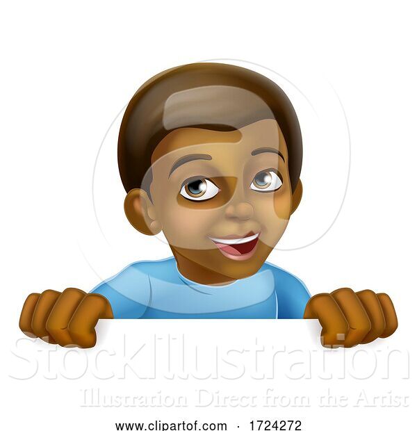 Vector Illustration of Happy Black Little Boy Child Kid Sign