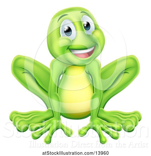 Vector Illustration of Happy Cartoon Green Frog