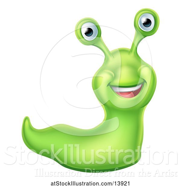 Vector Illustration of Happy Cartoon Green Slug