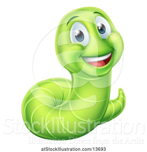 Vector Illustration of Happy Cartoon Green Worm