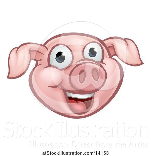 Vector Illustration of Happy Cartoon Pink Pig Mascot Face