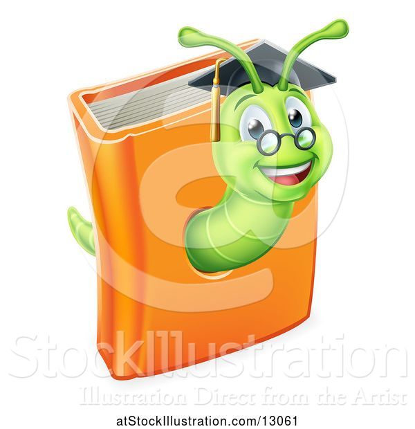 Vector Illustration of Happy Cartoon Professor or Graduate Earthworm Emerging from a Book