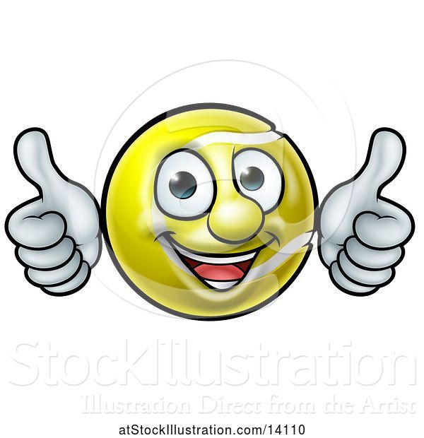 Vector Illustration of Happy Cartoon Tennis Ball Mascot Giving Two Thumbs up