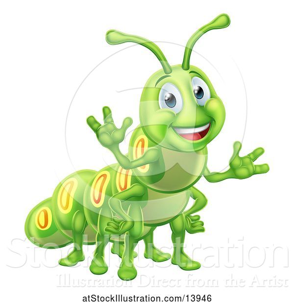 Vector Illustration of Happy Green Caterpillar