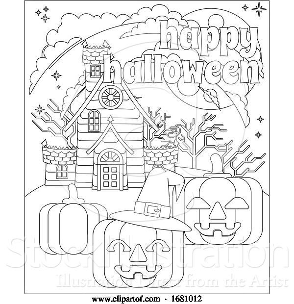 Vector Illustration of Happy Halloween Haunted House Pumpkin Background