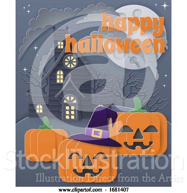 Vector Illustration of Happy Halloween Haunted House Pumpkin Background