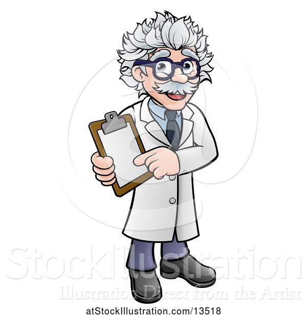 Vector Illustration of Happy Male Scientist Holding a Clipboard