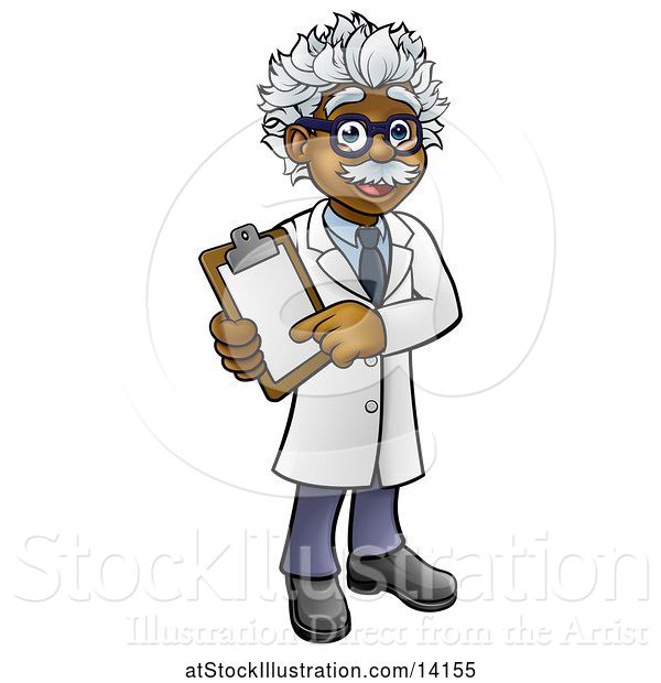 Vector Illustration of Happy Male Scientist or Doctor Holding a Clip Board