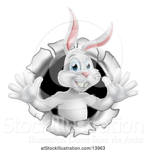 Vector Illustration of Happy White Easter Bunny Rabbit Popping out of a Hole