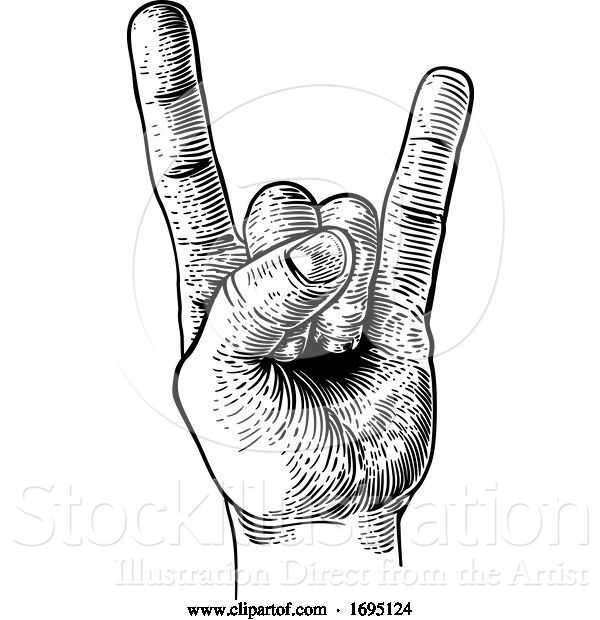 Vector Illustration of Heavy Metal Rock Music Hand Sign Gesture