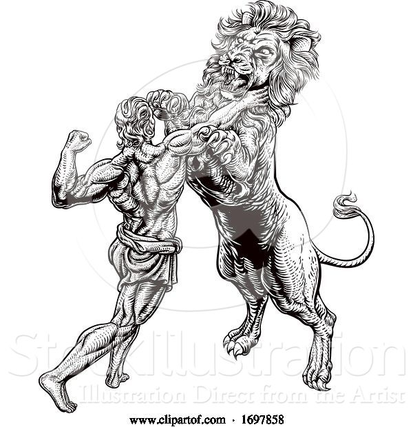 Vector Illustration of Hercules Fighting the Nemean Lion