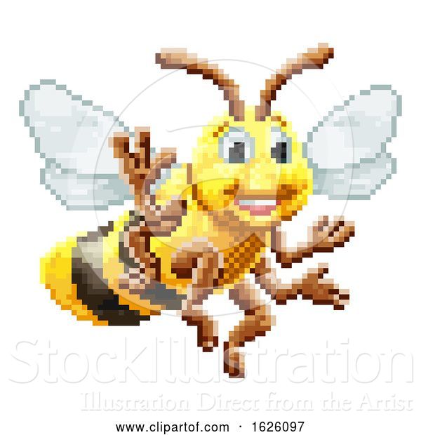 Vector Illustration of Honey Bee 8 Bit Pixel Game Art Character
