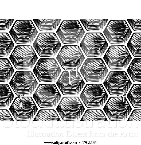 Vector Illustration of Honeycomb Honey Dripping Seamless Background