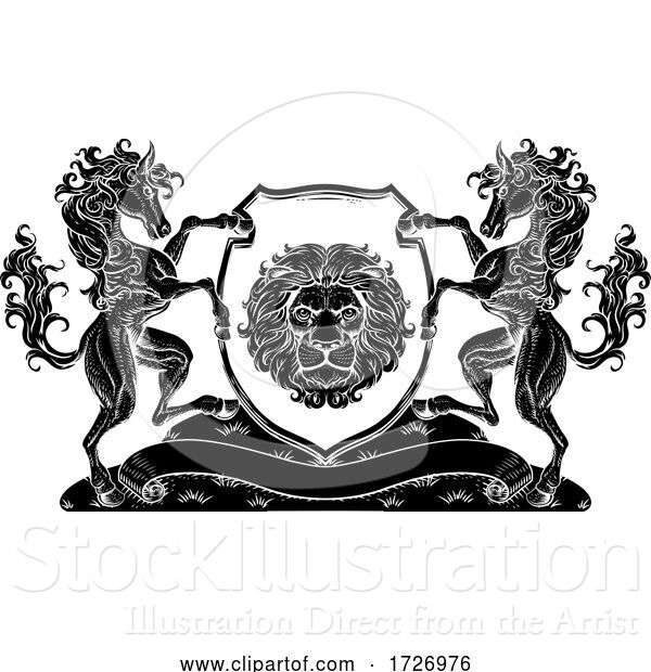 Vector Illustration of Horse Lion Crest Coat of Arms Family Shield Seal